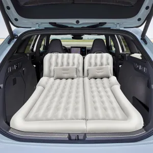 Inflatable Car Air Mattress Back Seat Bed, Inflatable SUV Truck Air Mattress with Car Air Pump 2 Pillows, Camping Travel Air Mattress Bed, Car Sleeping Mattress Bed, Grey