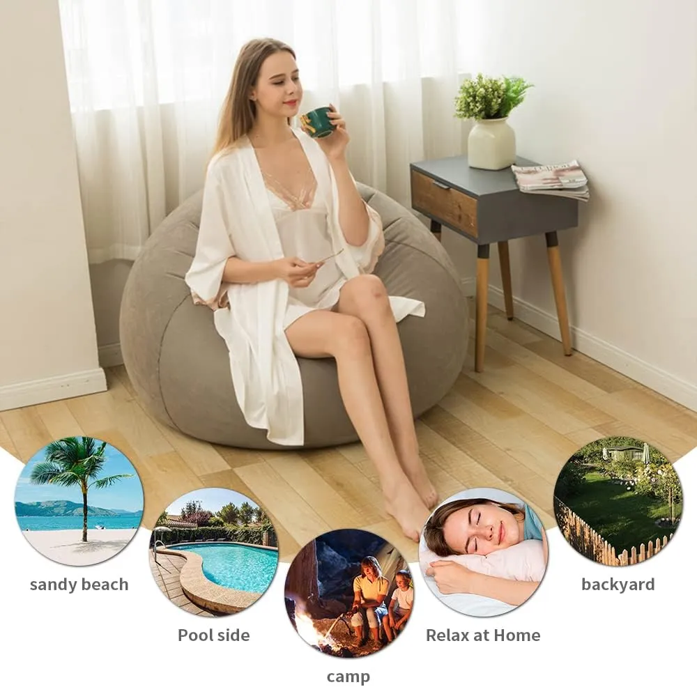 Inflatable Deck Chair with Air Pump, Lounger Sofa for Indoor Living Room Bedroom, Chaise Lounges (Khaki)