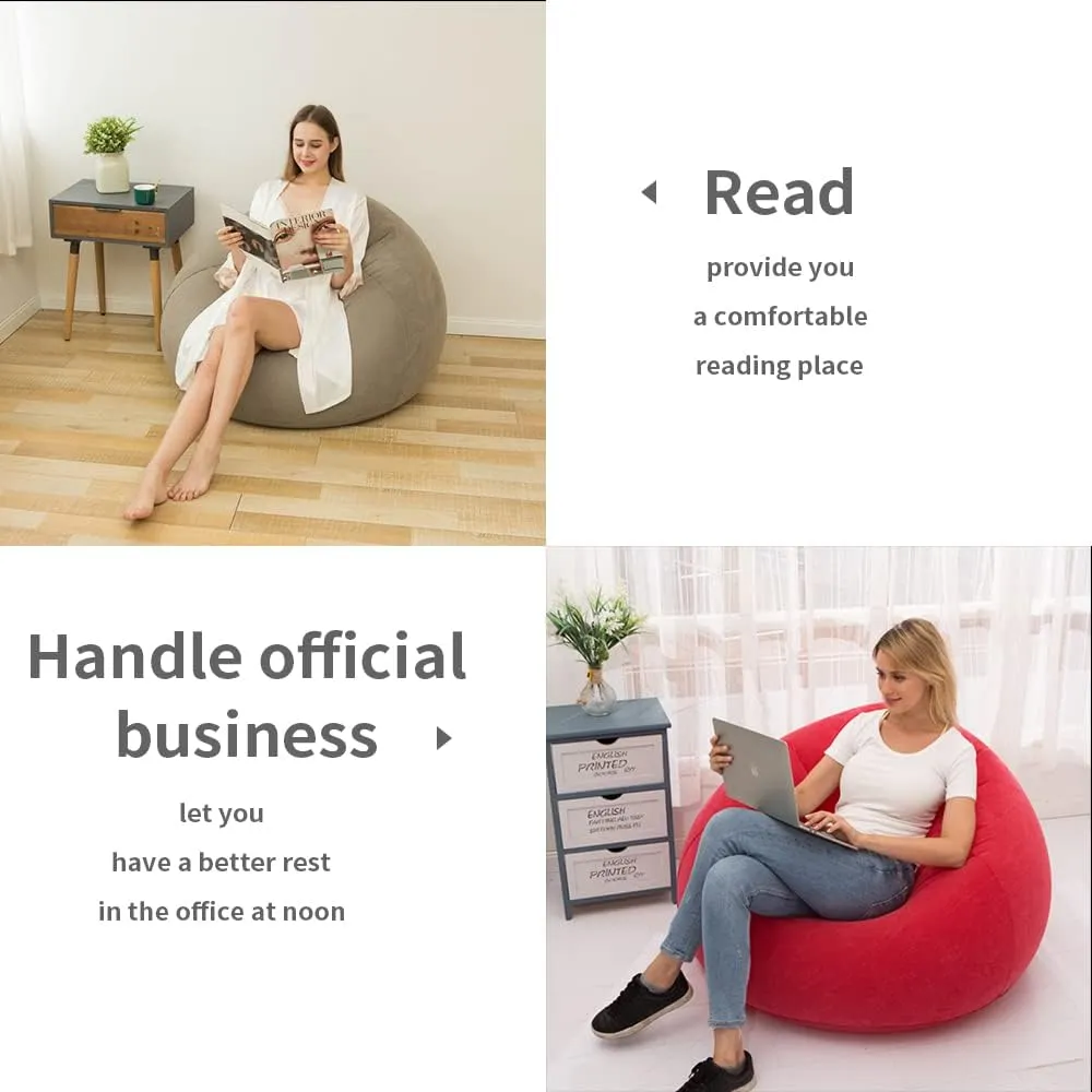 Inflatable Deck Chair with Air Pump, Lounger Sofa for Indoor Living Room Bedroom, Chaise Lounges (Khaki)