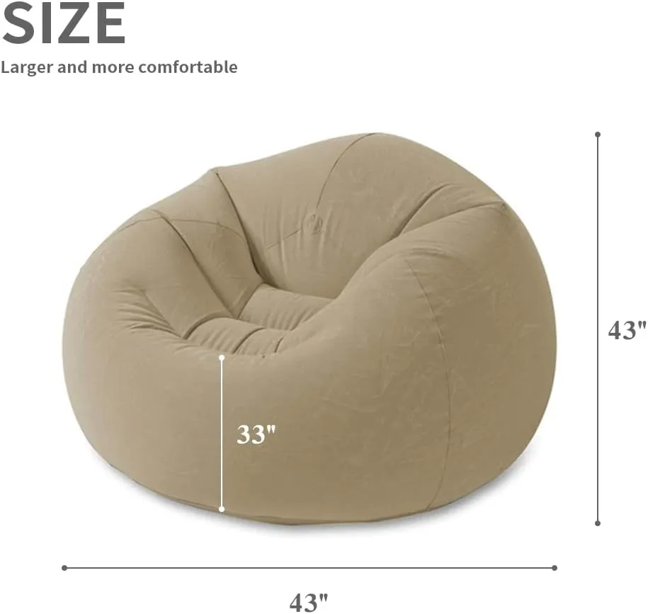 Inflatable Deck Chair with Air Pump, Lounger Sofa for Indoor Living Room Bedroom, Chaise Lounges (Khaki)
