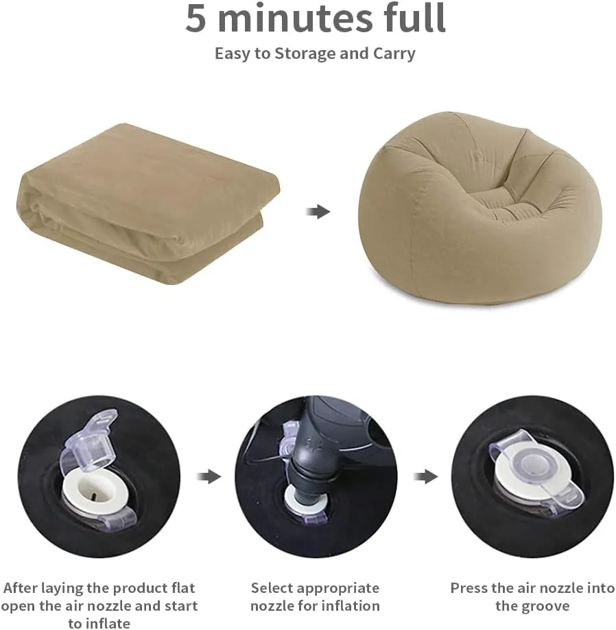 Inflatable Deck Chair with Air Pump, Lounger Sofa for Indoor Living Room Bedroom, Chaise Lounges (Khaki)