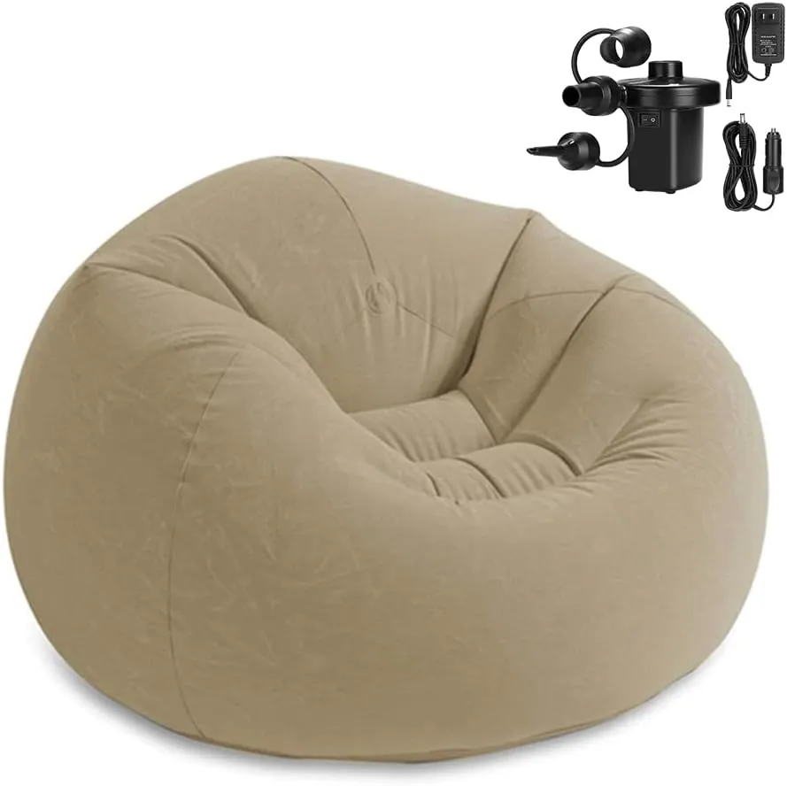 Inflatable Deck Chair with Air Pump, Lounger Sofa for Indoor Living Room Bedroom, Chaise Lounges (Khaki)