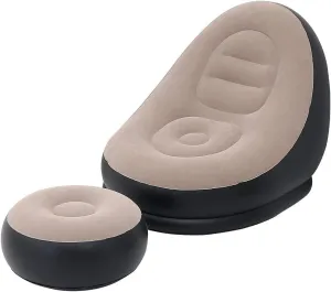 Inflatable Leisure Sofa Chair and Footstool Outdoor Folding Lounger Sofa Flocking Lazy Couch (Khaki)