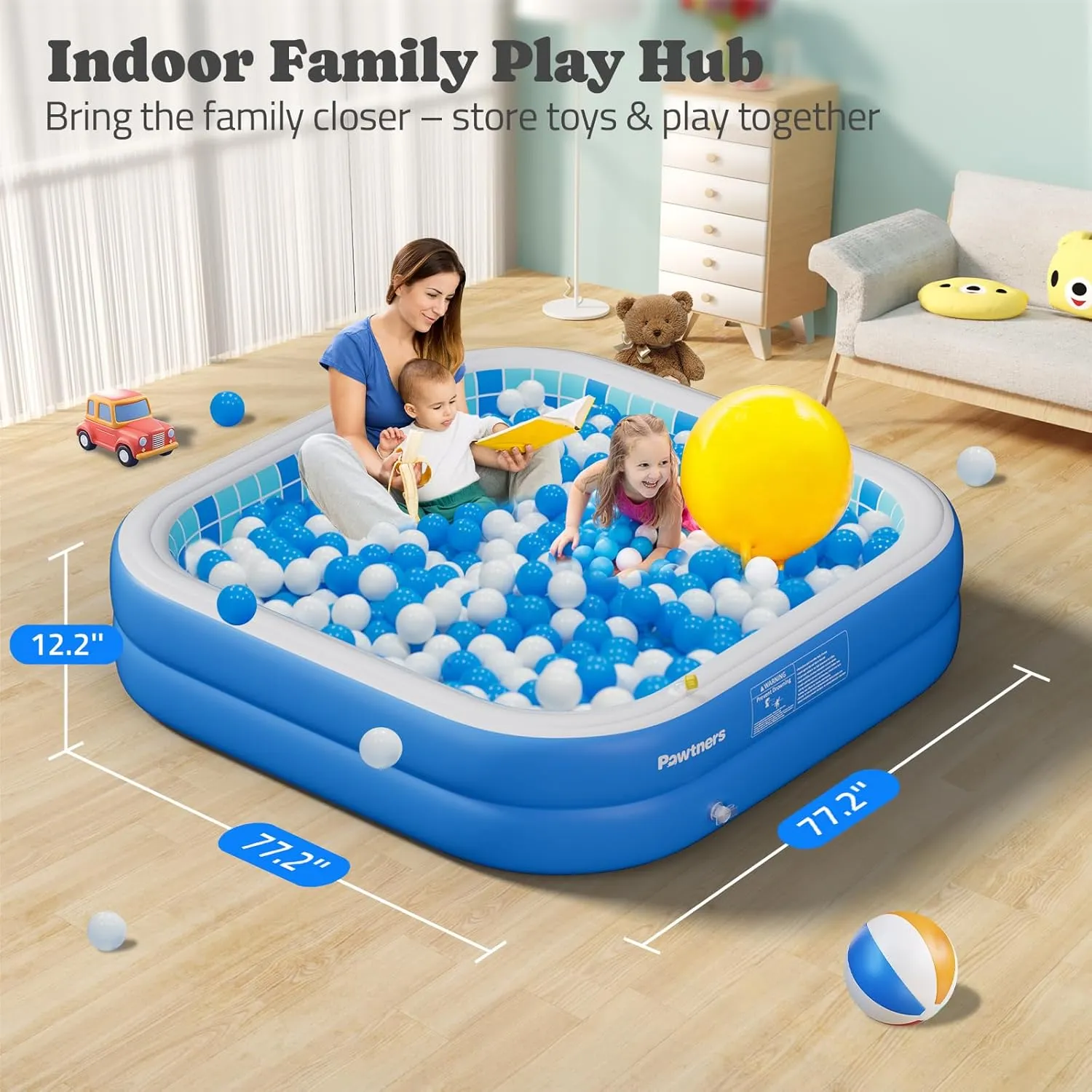 Inflatable Pool for Kids, Non-Slip Sprinkler Splash Pad for Backyard, Thickened PVC Kiddie Pool for Indoor Outdoor, Chew Proof Blow up Pond, Large Swimming Pool for Dog Bathtub (Blue 77.2x12.2 in)