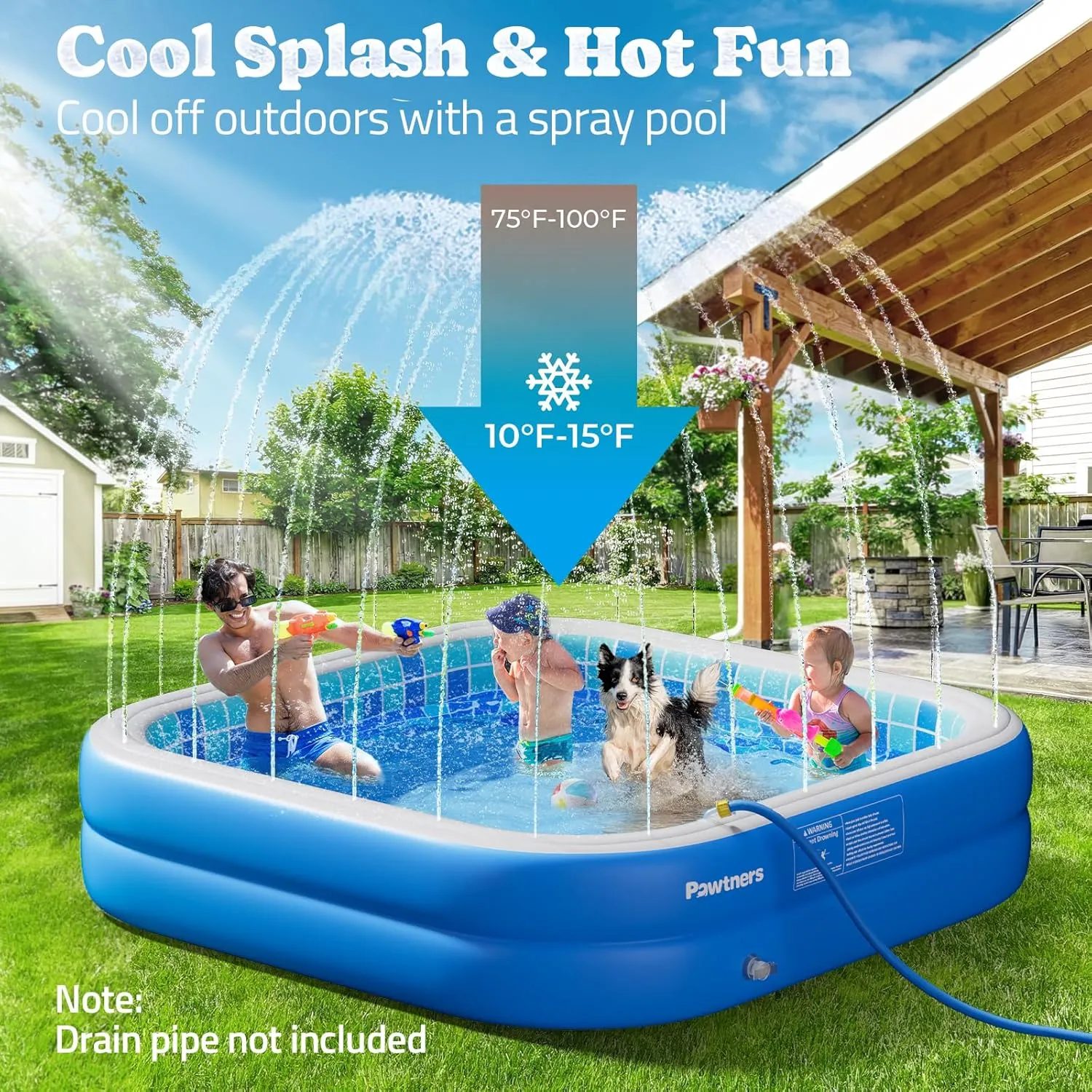 Inflatable Pool for Kids, Non-Slip Sprinkler Splash Pad for Backyard, Thickened PVC Kiddie Pool for Indoor Outdoor, Chew Proof Blow up Pond, Large Swimming Pool for Dog Bathtub (Blue 77.2x12.2 in)