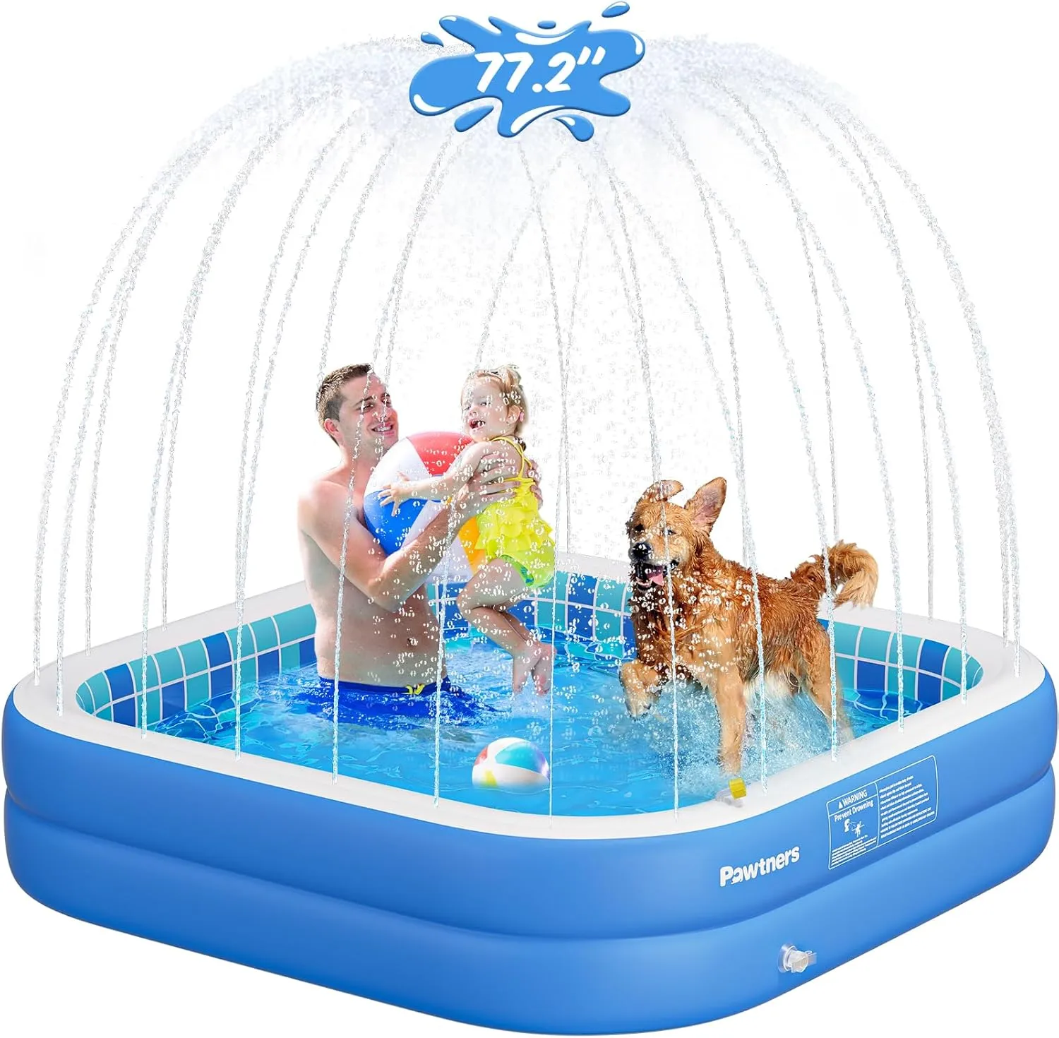 Inflatable Pool for Kids, Non-Slip Sprinkler Splash Pad for Backyard, Thickened PVC Kiddie Pool for Indoor Outdoor, Chew Proof Blow up Pond, Large Swimming Pool for Dog Bathtub (Blue 77.2x12.2 in)