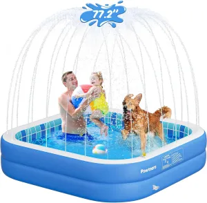 Inflatable Pool for Kids, Non-Slip Sprinkler Splash Pad for Backyard, Thickened PVC Kiddie Pool for Indoor Outdoor, Chew Proof Blow up Pond, Large Swimming Pool for Dog Bathtub (Blue 77.2x12.2 in)