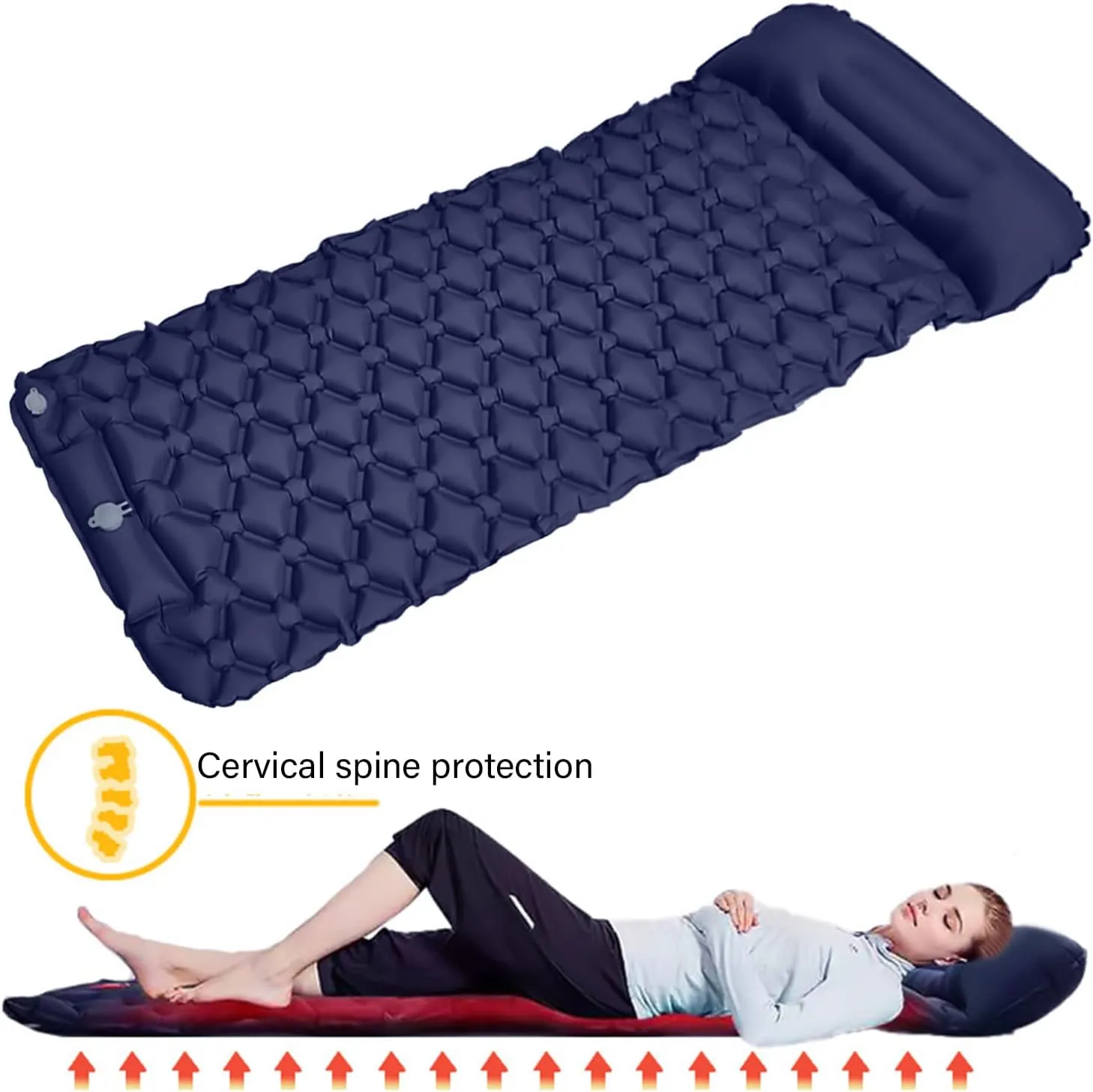 Inflatable Sleeping Pad with Pillow Backpacking Camping Air Mattress Outdoor Camping Sleeping Mat Folding Sleeping Pad
