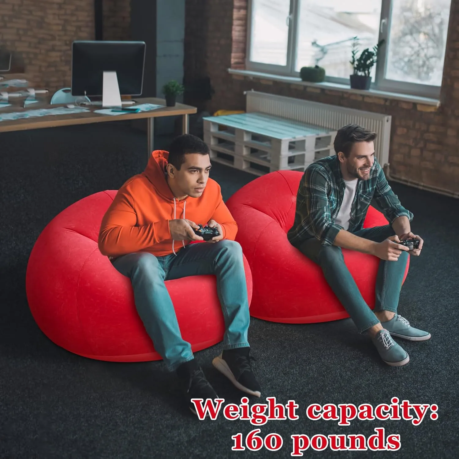 Inflatable Sofa Bean Bag Lounge Chair Lazy Sofa Folding Portable Chair for Living Room Bedroom Balcony Reading Room (Red, 2 Pcs)