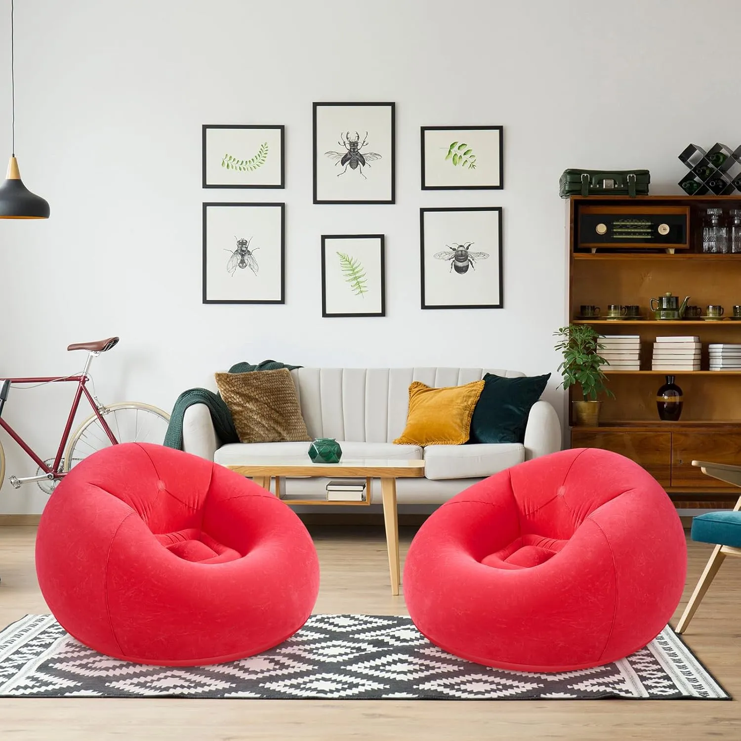 Inflatable Sofa Bean Bag Lounge Chair Lazy Sofa Folding Portable Chair for Living Room Bedroom Balcony Reading Room (Red, 2 Pcs)