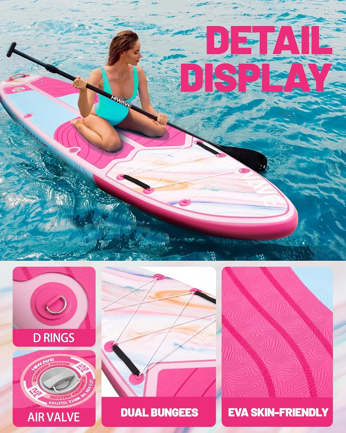 Inflatable Stand Up Paddle Board 11’*34”*6” Sup Board, 450lbs Capicity Adult&Youth Paddle Board, Pet Friendly for Ocean&Lake, w/Double Action Hand Pump