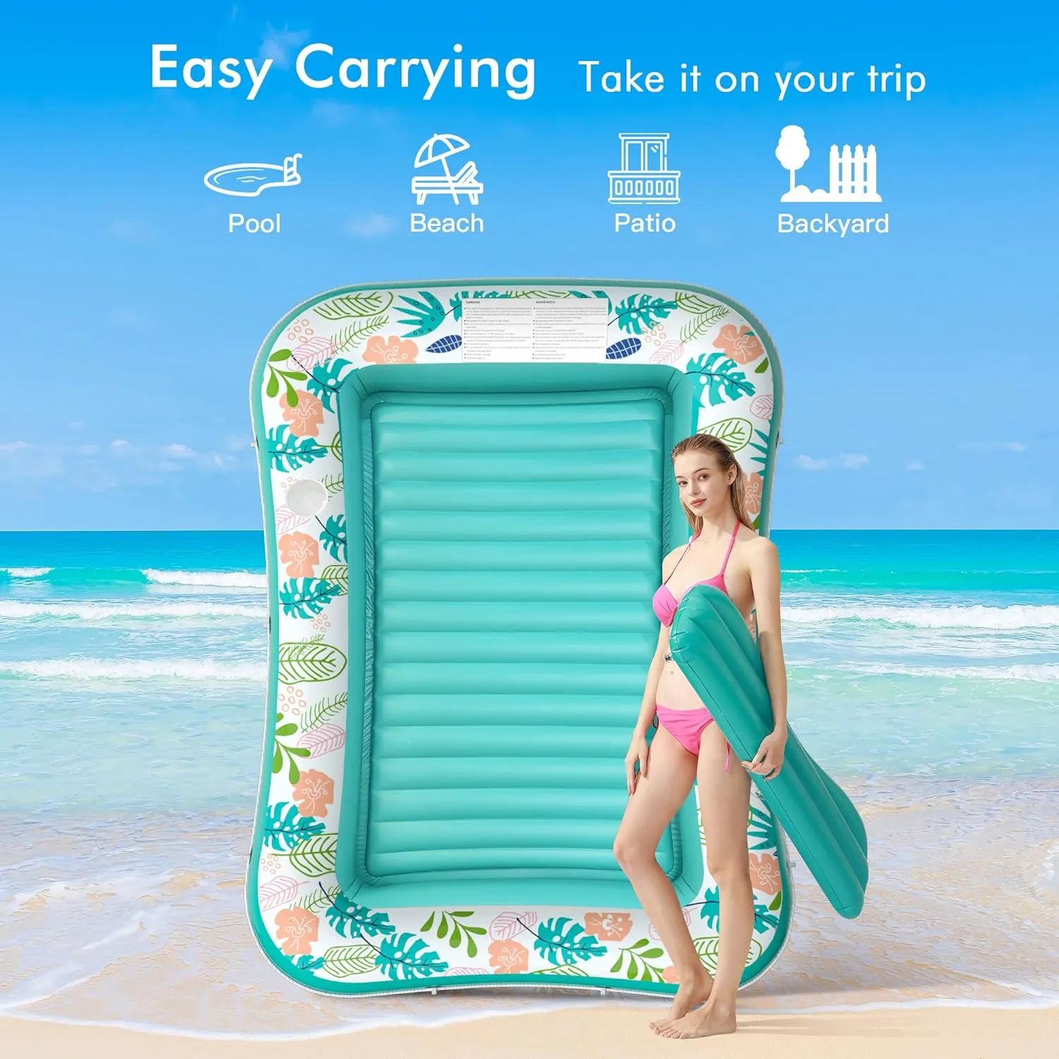 Inflatable Tanning Pool Lounger Float, Stonful 75" x 51" Pool Floats Adult with Pillow & Cup Holder, 4 in 1 Water Filled Inflatable Sun Tan Tub Tanning Bed Mat for Swimming Pool Backyard Beach (XL)