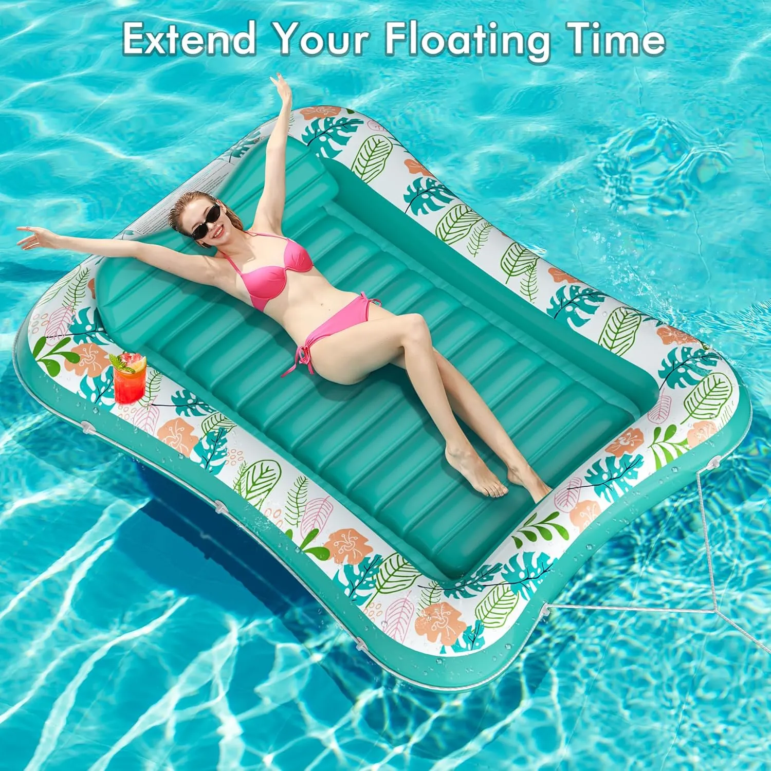 Inflatable Tanning Pool Lounger Float, Stonful 75" x 51" Pool Floats Adult with Pillow & Cup Holder, 4 in 1 Water Filled Inflatable Sun Tan Tub Tanning Bed Mat for Swimming Pool Backyard Beach (XL)