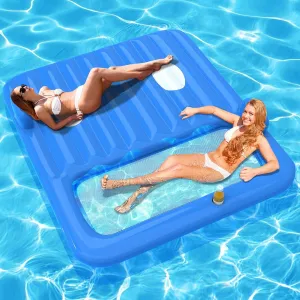 Inflatable Tanning Pool Lounger Float,Lake Floats for Adults - 71" X 71" Large Pool Floats with Headrest and Cup Holder Sunbathing Pool Lounge Raft Floatie Toys Water Filled Bed Mat Pad