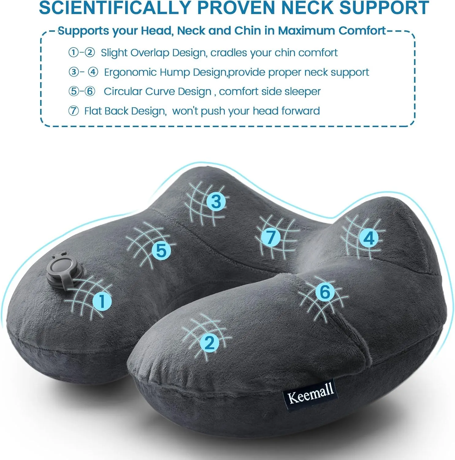 Inflatable Travel Pillows for Airplanes, Easy Blow Up Inflatable Travel Neck Pillows for Air Travel Sleeping Long Flight, Comfort Travel Air Pillows for Car Train Office Nap Camping