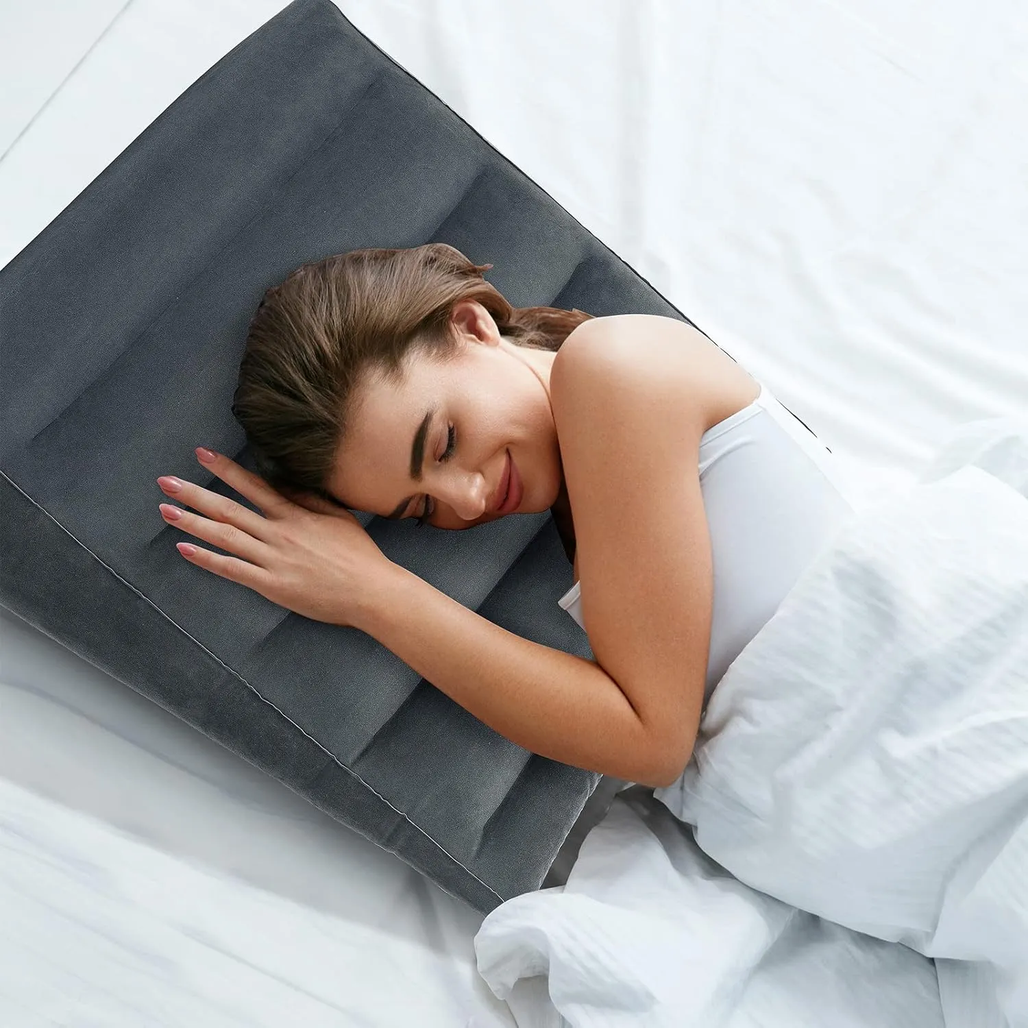 Inflatable Wedge Pillow, Portable Travel Wedge Pillow, Fast Inflation & Deflation Inflatable Wedge Pillows for Travel, Blow Up Wedge Pillow Suitable for Travel Home Sleeping Back Knee Bed