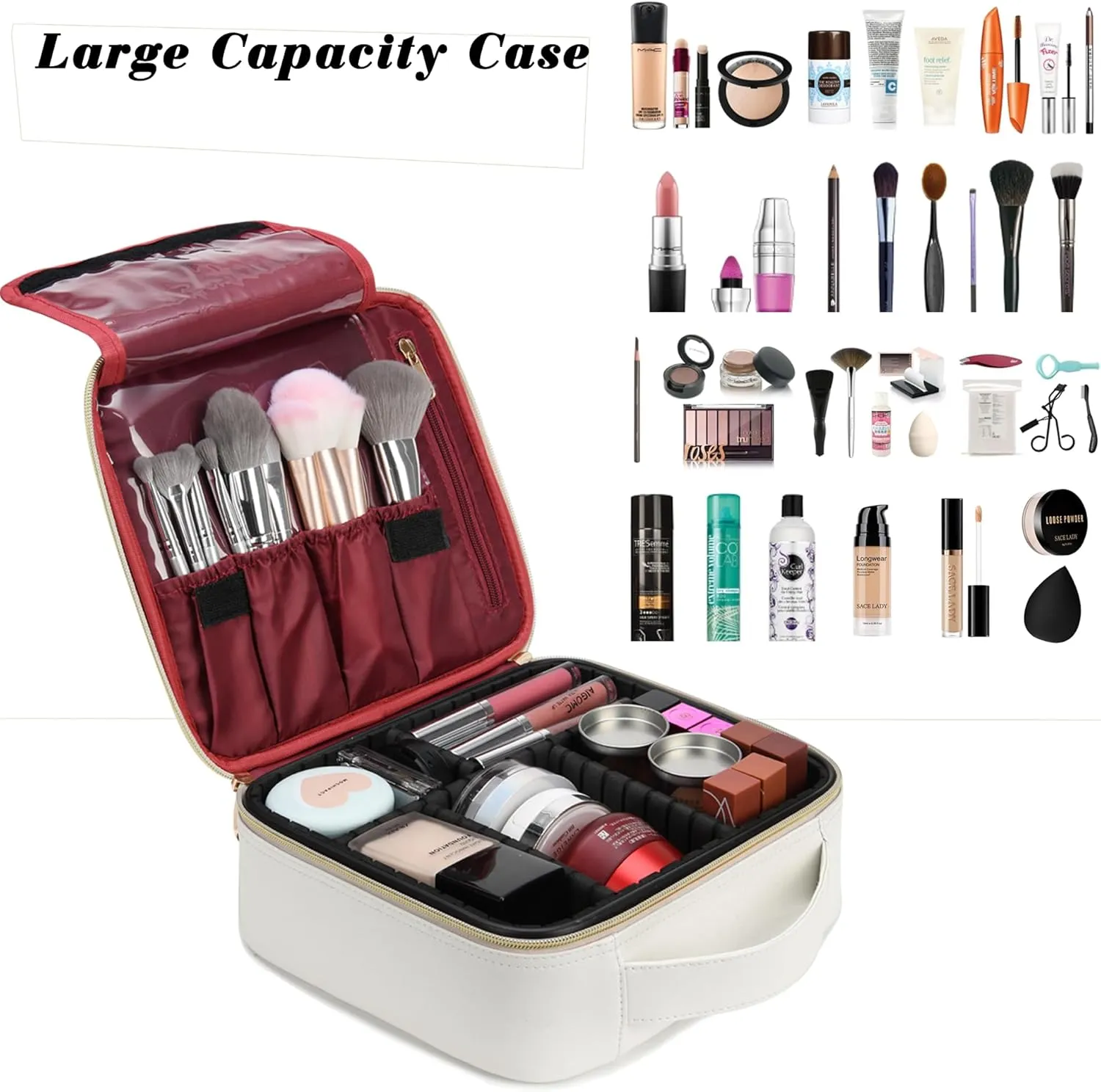 Initials Travel Makeup Train Case Birthday Mothers Day Gifts for Women, Personalized Makeup Cosmetic Case Organizer with Adjustable Dividers, Makeup Organizer Bag for Make up Brushes, Beige, U.