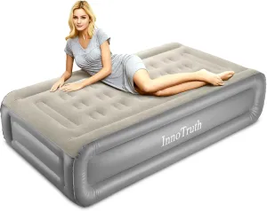 InnoTruth Raised Air Mattress with Built-in Pump, Elevated Inflatable Mattress with Carrying Bag for Home and Camping, Twin Size Blow Up Bed, Gray, Twin (78"x40"x18")