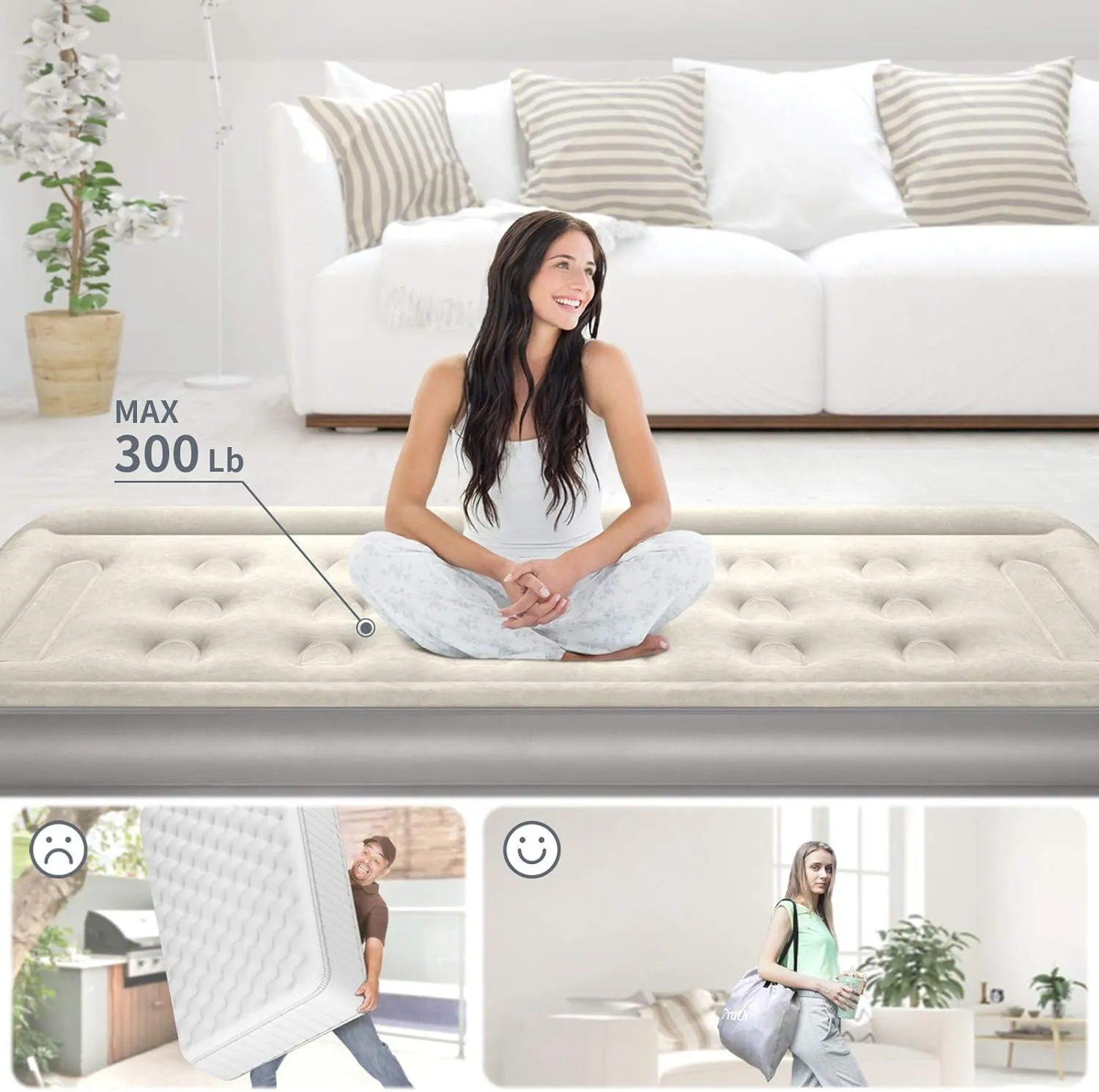 InnoTruth Raised Air Mattress with Built-in Pump, Elevated Inflatable Mattress with Carrying Bag for Home and Camping, Twin Size Blow Up Bed, Gray, Twin (78"x40"x18")