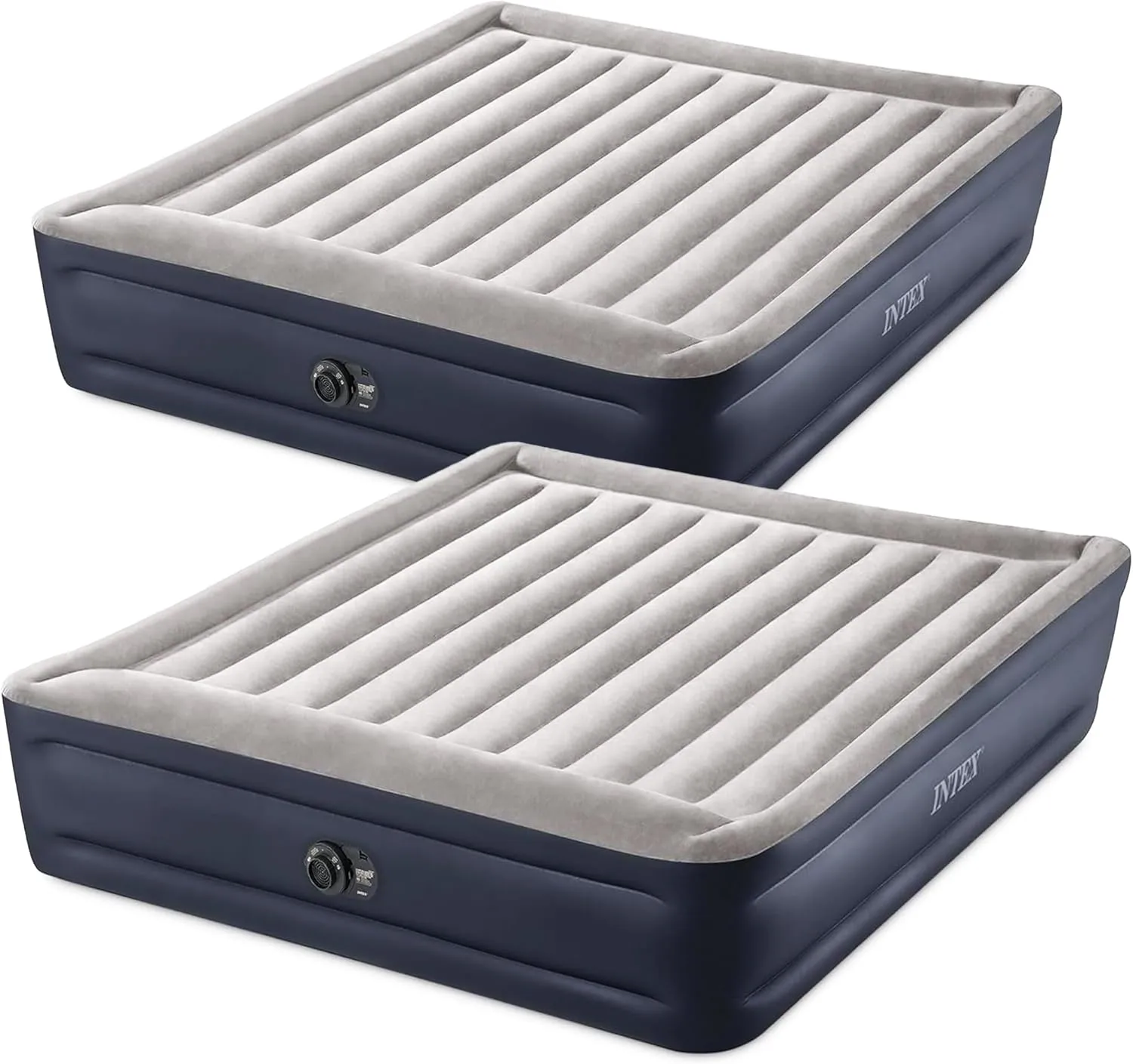Intex 2 Pack Dura Beam Plus Deluxe Airbed, Inflatable Blow Up Portable Air Mattress with Built-in Internal Air Pump, King-Sized Bed