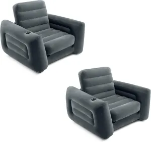 INTEX 66551EP Inflatable Pull-Out Sofa Chair Sleeper that works as an Air Bed Mattress, Twin Sized (2 Pack)