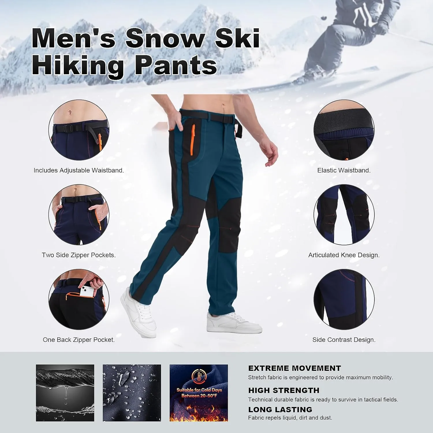 INYO Men's Snow Ski Hiking Pants, Outdoor Mountain Climbing Skiing Camping Pants
