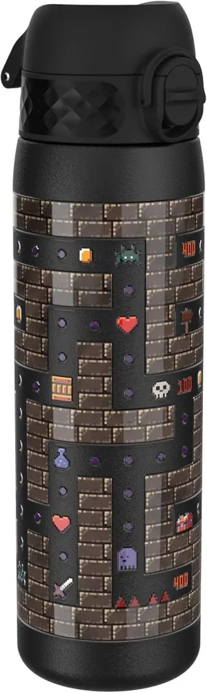 ION8 Steel Water Bottle, 600 ml/20 oz, Leak Proof, Easy to Open, Secure Lock, Dishwasher Safe, Flip Cover, Fits Cup Holders, Carry Handle, Durable, Scratch Resistant, Raised Print, Gaming Design