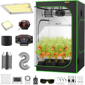 IPOW 4x4 Grow Tent Kit, 48" x 48" x 80" Grow Tent Complete System Indoor Grow Kit with Full Spectrum LED Grow Light, 6” Ventilation System