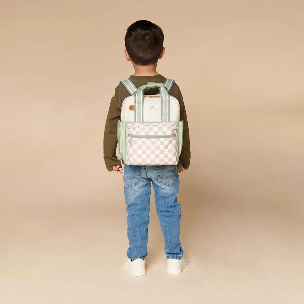 Itzy Ritzy Toddler Backpack - Daycare Bag - Features Adjustable Shoulder Straps, 2 Side Pockets & Spacious Interior with Wipeable Fabric Lining & Name Label, Checkerboard Backpack