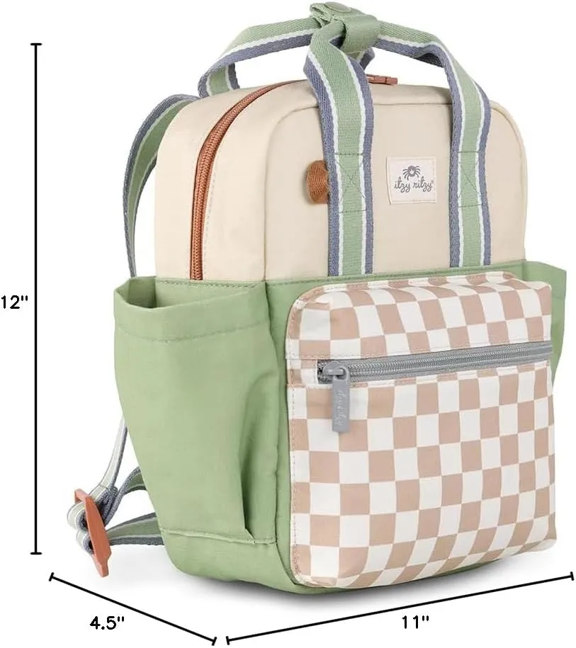 Itzy Ritzy Toddler Backpack - Daycare Bag - Features Adjustable Shoulder Straps, 2 Side Pockets & Spacious Interior with Wipeable Fabric Lining & Name Label, Checkerboard Backpack