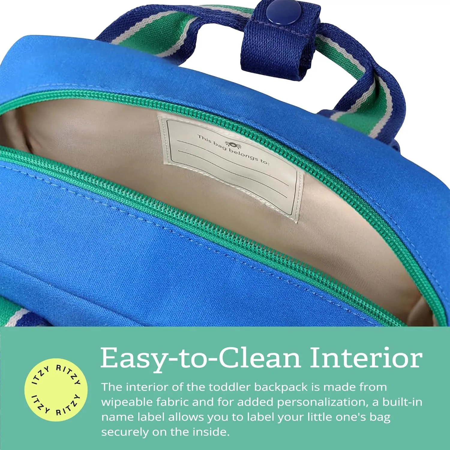 Itzy Ritzy Toddler Backpack - Daycare Bag - Features Adjustable Shoulder Straps, 2 Side Pockets & Spacious Interior with Wipeable Fabric Lining & Name Label, Dinosaur Backpack