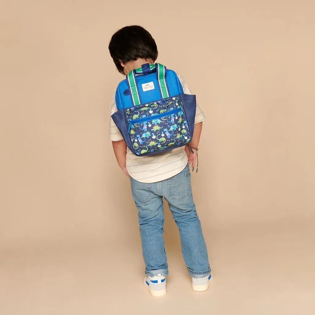 Itzy Ritzy Toddler Backpack - Daycare Bag - Features Adjustable Shoulder Straps, 2 Side Pockets & Spacious Interior with Wipeable Fabric Lining & Name Label, Dinosaur Backpack
