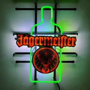 Jagermeister's Beer Neon Sign Light, Handmade Real Glass Neon Signs For Home Bar Man Cave Sport Pub Restaurant Shop Wall Window Display 19x15