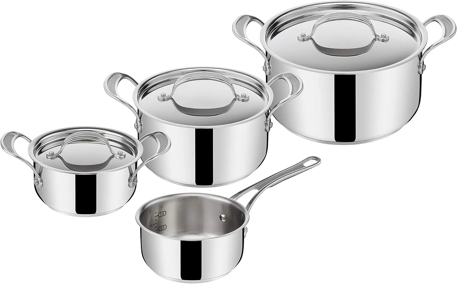 Jamie Oliver by Tefal Cook's Classics E307S734 7-Piece Stainless Steel Set, Casserole Dish 16/20 / 24 cm with Lid 16/20 / 24 cm, Induction, Oven-Safe