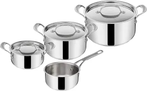 Jamie Oliver by Tefal Cook's Classics E307S734 7-Piece Stainless Steel Set, Casserole Dish 16/20 / 24 cm with Lid 16/20 / 24 cm, Induction, Oven-Safe