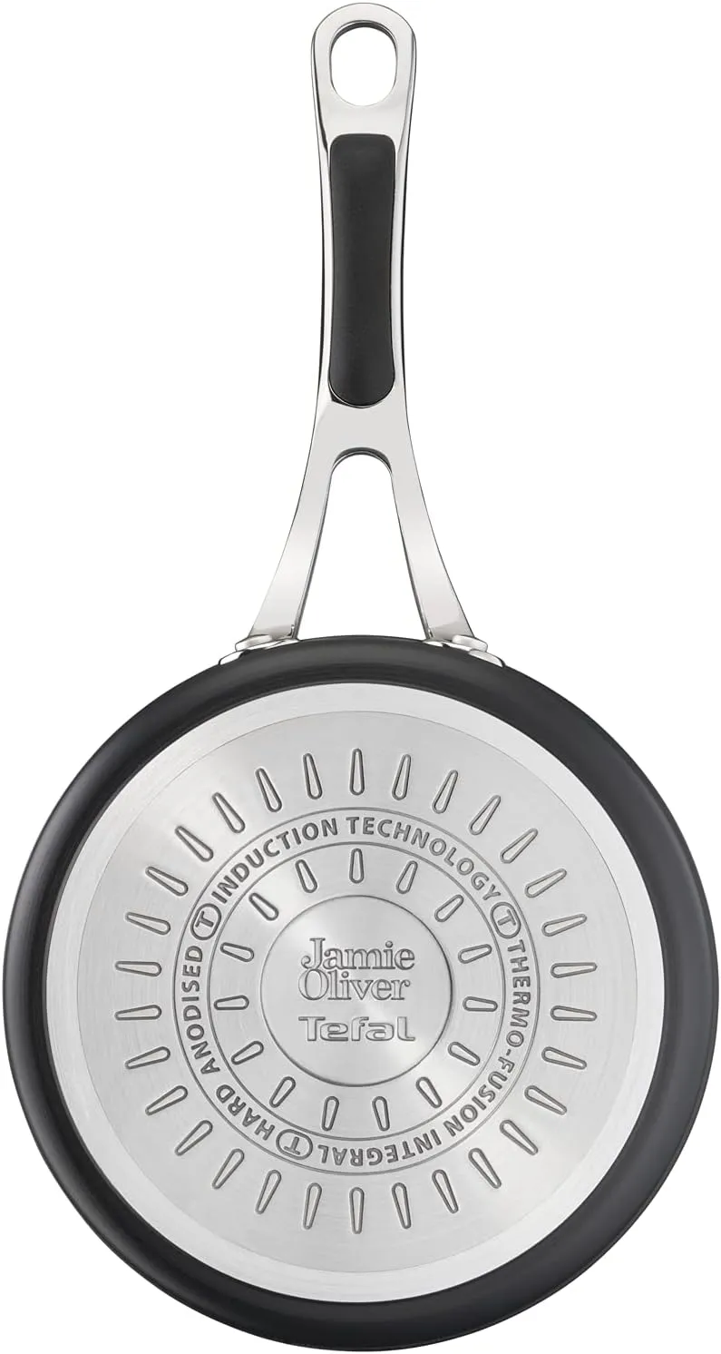 Jamie Oliver by Tefal Cook’s Classics Saucepan Set, 3-Piece – Hard Anodised Aluminium, Non-Stick, Glass Lids, Riveted Handles, Oven-Safe, Induction Compatible – H912S344