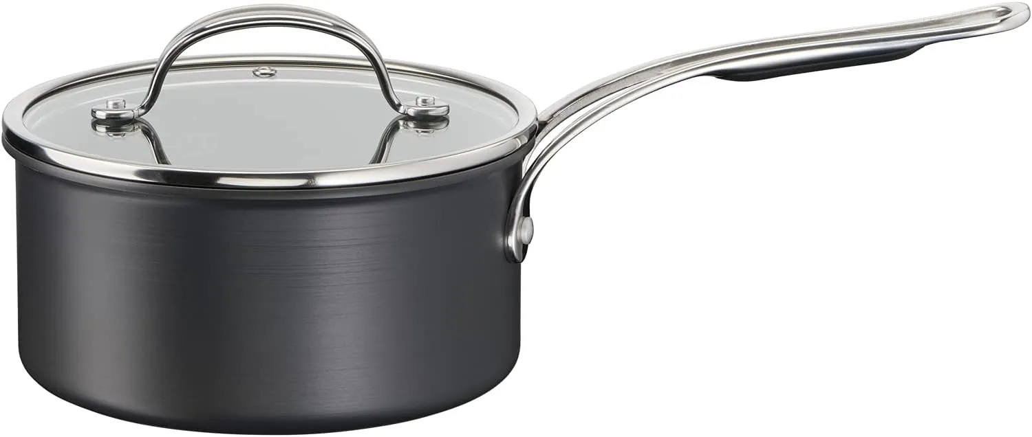 Jamie Oliver by Tefal Cook’s Classics Saucepan Set, 3-Piece – Hard Anodised Aluminium, Non-Stick, Glass Lids, Riveted Handles, Oven-Safe, Induction Compatible – H912S344