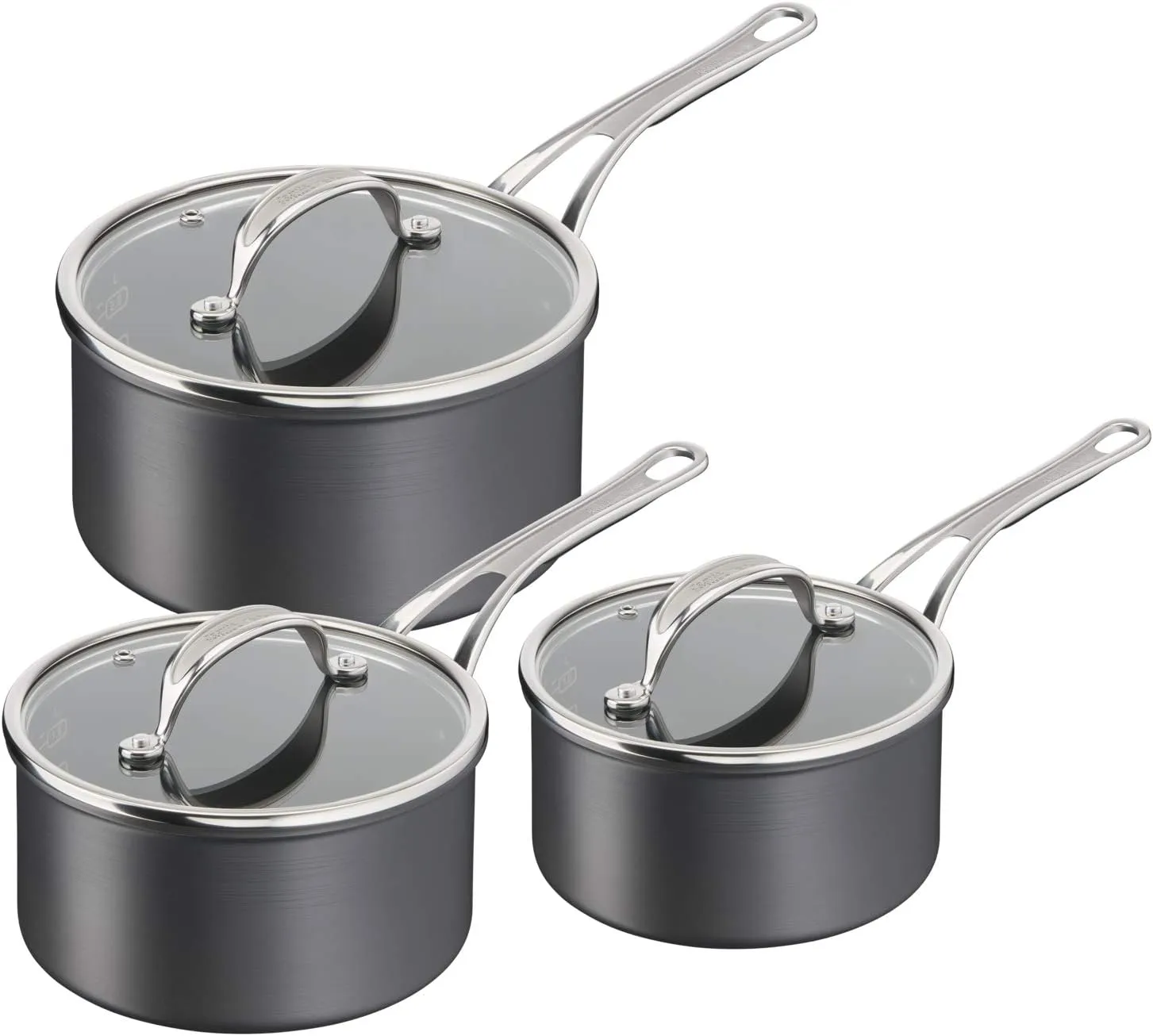 Jamie Oliver by Tefal Cook’s Classics Saucepan Set, 3-Piece – Hard Anodised Aluminium, Non-Stick, Glass Lids, Riveted Handles, Oven-Safe, Induction Compatible – H912S344