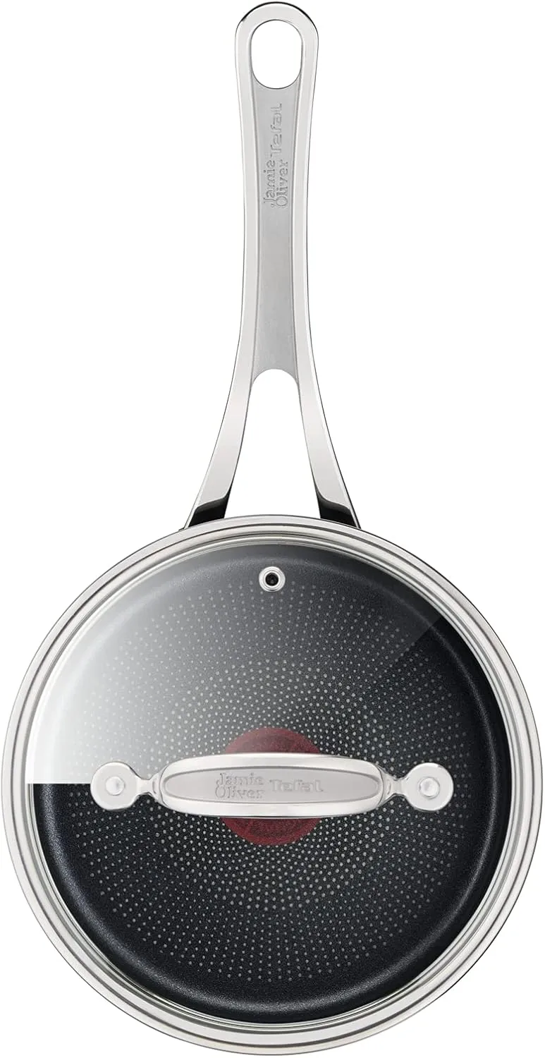 Jamie Oliver by Tefal Cook’s Classics Saucepan Set, 3-Piece – Hard Anodised Aluminium, Non-Stick, Glass Lids, Riveted Handles, Oven-Safe, Induction Compatible – H912S344