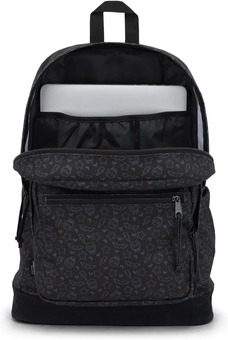 JanSport Right Pack Backpack - Durable Daypack with Padded 15" Laptop Sleeve, Spacious Main Compartment & Integrated Water Bottle Pocket - Subtle Skull