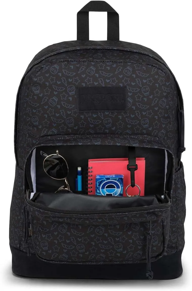 JanSport Right Pack Backpack - Durable Daypack with Padded 15" Laptop Sleeve, Spacious Main Compartment & Integrated Water Bottle Pocket - Subtle Skull
