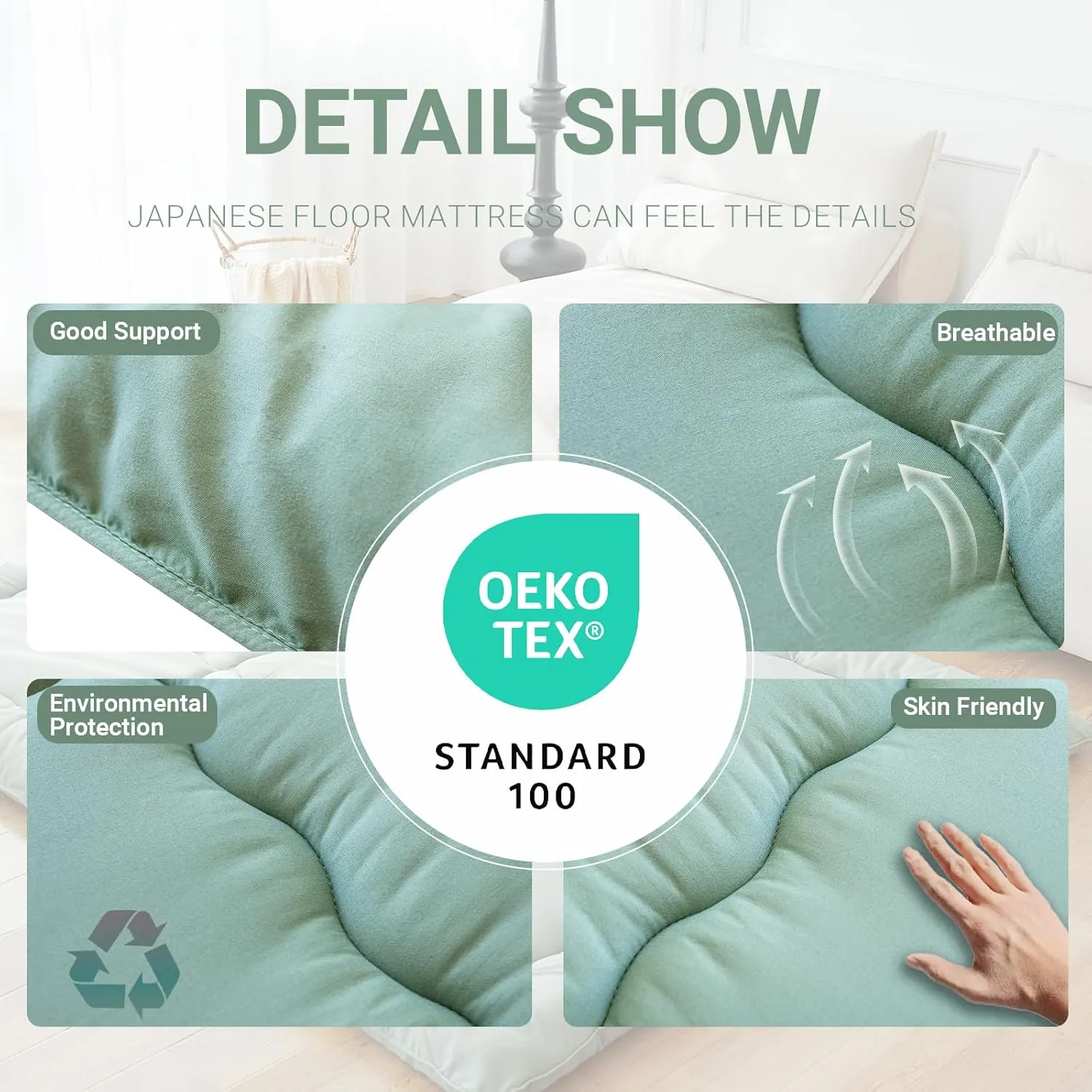 Japanese Floor Mattress Futon Mattress Twin Size (39"x80") Foldable Tatami Mattress Portable Roll Up Sleeping Pad for Adults,Guest Bed,Dormitory,Camping,Green A