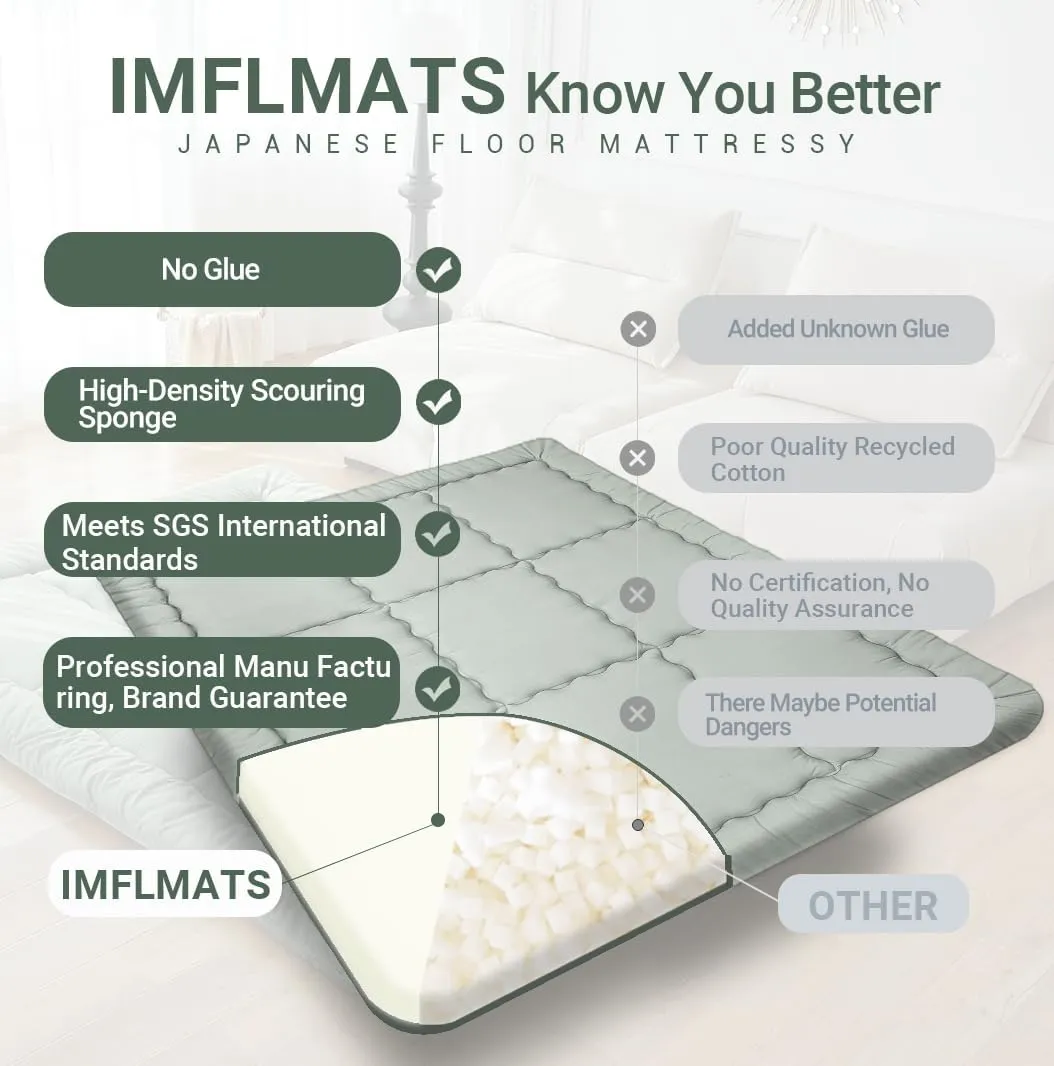 Japanese Floor Mattress Futon Mattress Twin Size (39"x80") Foldable Tatami Mattress Portable Roll Up Sleeping Pad for Adults,Guest Bed,Dormitory,Camping,Green A