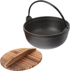 Japanese Style Iron Camping Pot Non-Stick Outdoor Cooking Pot with Wooden Lid for Backpacking Picnics and Stews Temperature Resistant Cookware