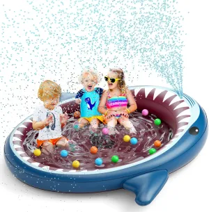 Jasonwell Inflatable Kiddie Pool Sprinkler: 71-Inch 3-in-1 Children Ball Pit Shark Baby Wading Pool Outdoor Swimming Pool Summer Water Toys for Boys Girls Dogs