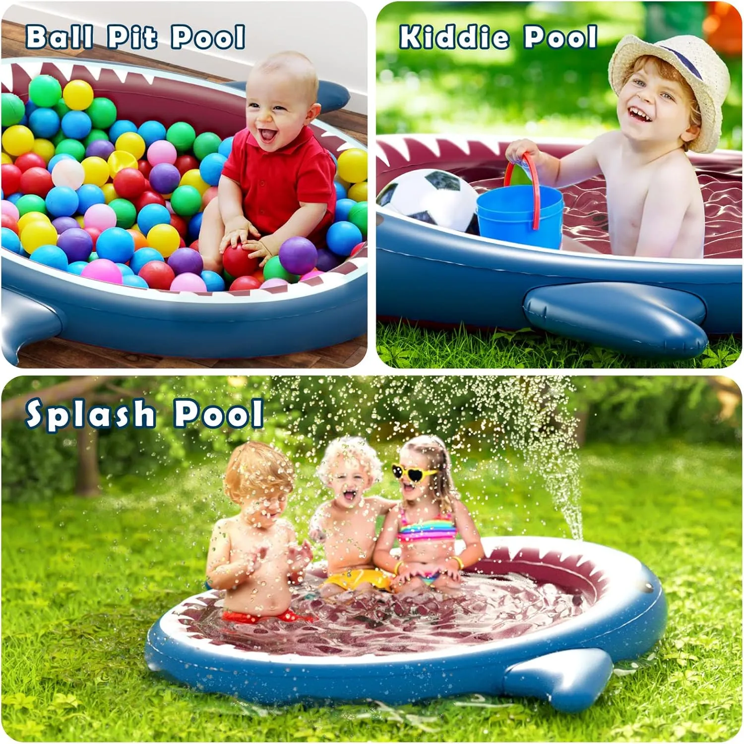 Jasonwell Inflatable Kiddie Pool Sprinkler: 71-Inch 3-in-1 Children Ball Pit Shark Baby Wading Pool Outdoor Swimming Pool Summer Water Toys for Boys Girls Dogs