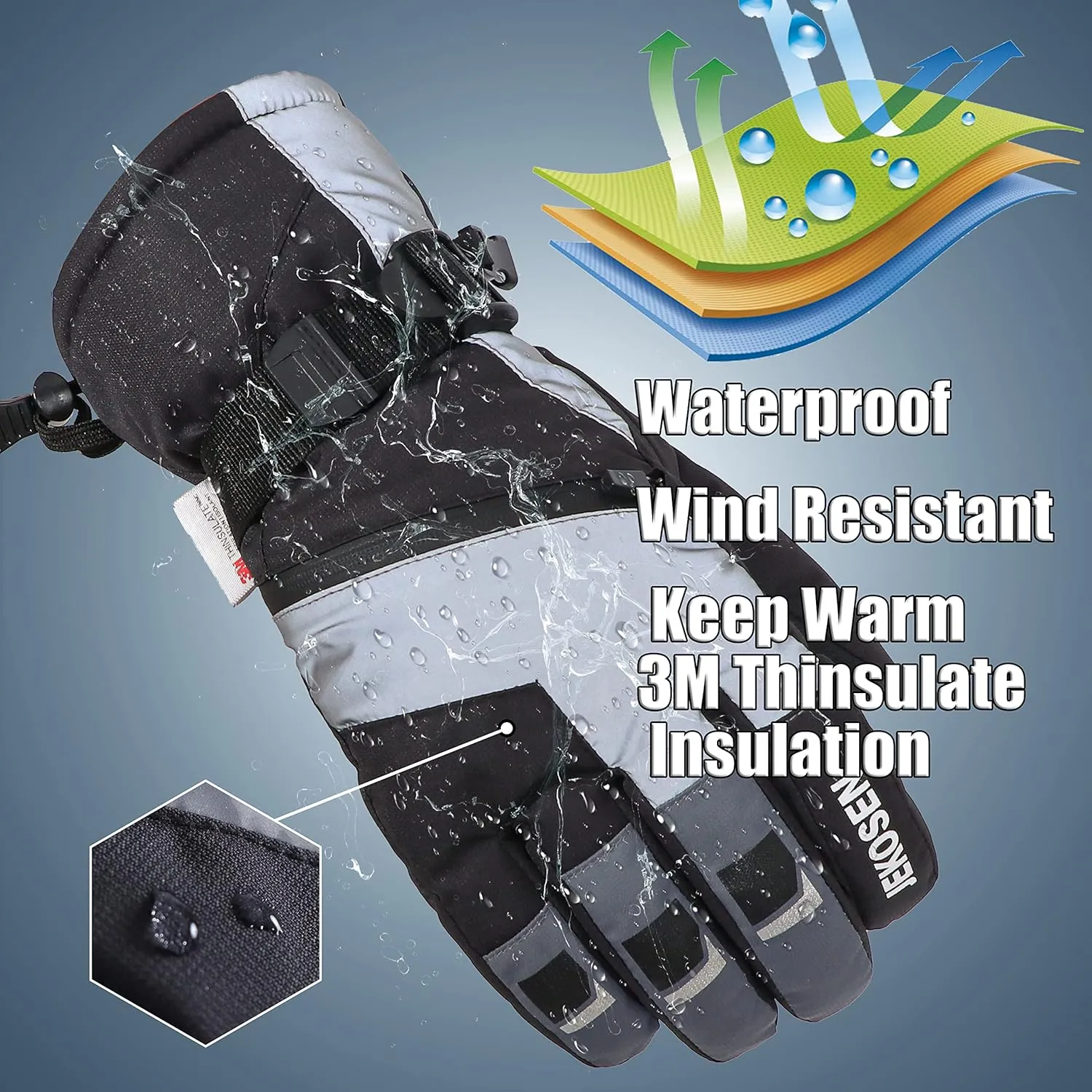 JEKOSEN Ski Gloves Mens Womens Waterproof Touchscreen Snowboard Gloves Snow Winter