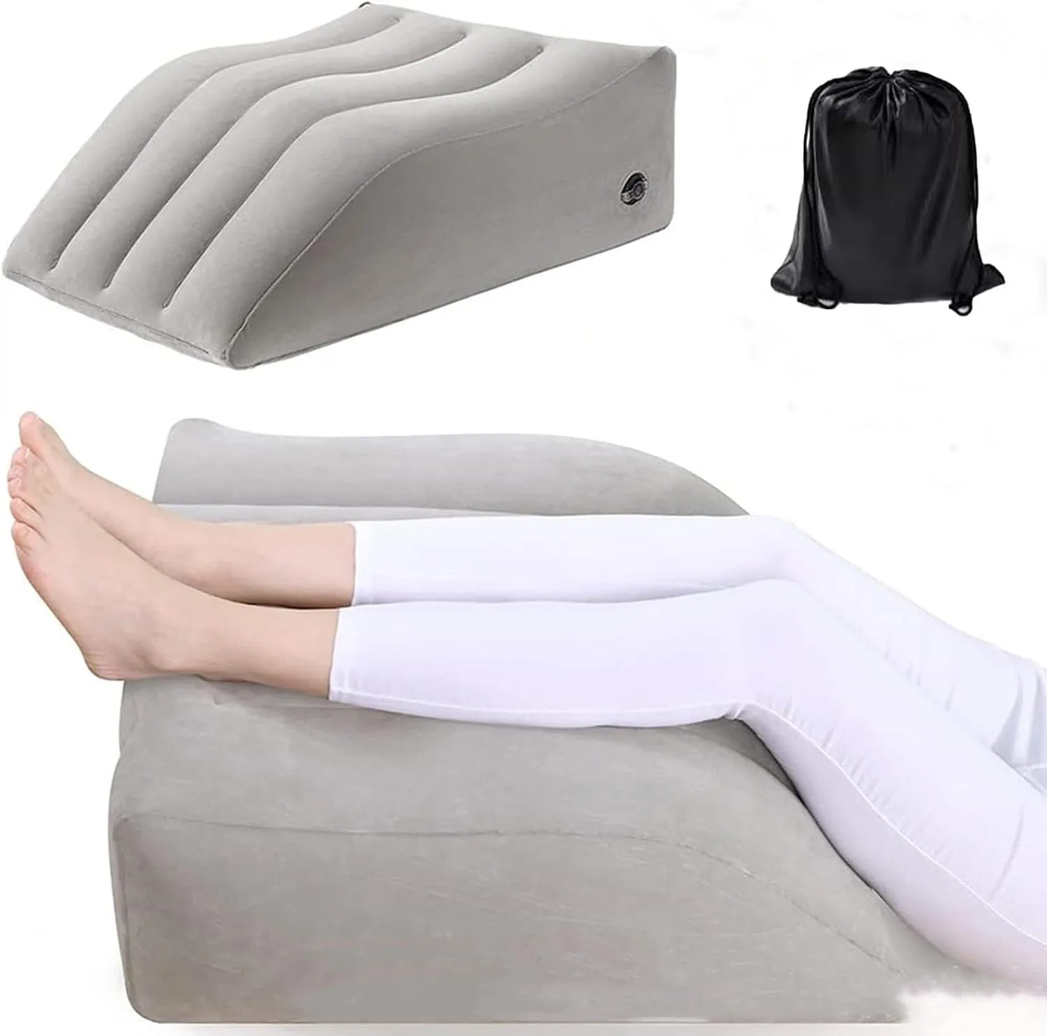 JIANWEI Leg Elevatio-n Pillow, Inflatable Wedge Pillow for Sleeping, Knee and Leg Support Adjustable Cushion with Storage Bag, for Pregnant Blood Circulation and Injury Recovery(Grey)