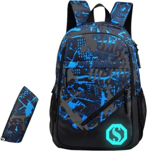 JiaYou Teenage Boy Girl Unisex 20L Multifunctional School Bag Backpack Set with Florescent Mark