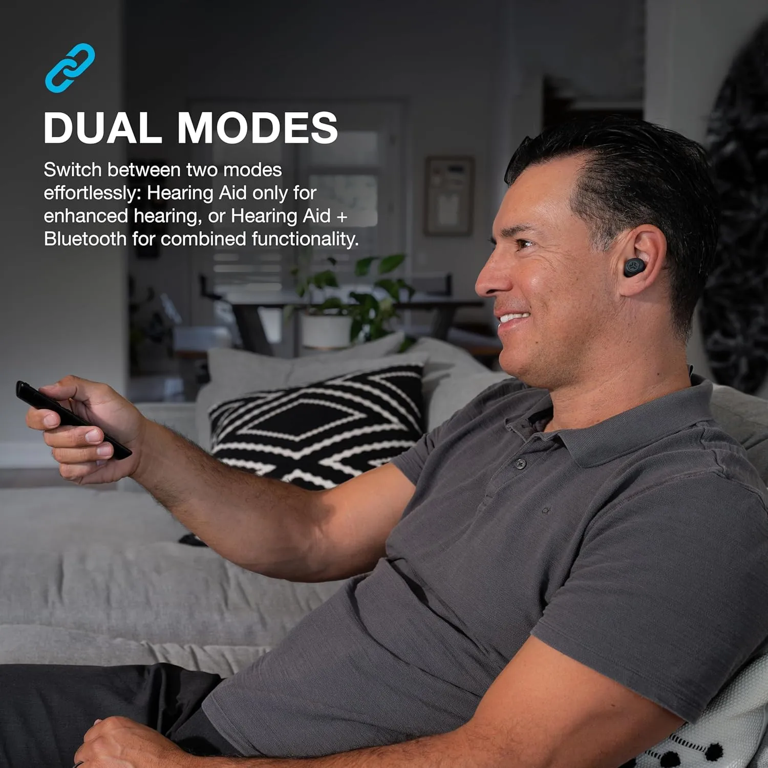 JLab Hear OTC Hearing Aid & Earbuds, Cloud White, Traditional Earbud Fit, Four Preset Hearing Modes, in-Ear Detection and Built-in Feedback Suppression, Independent Volume Control and Touch Controls